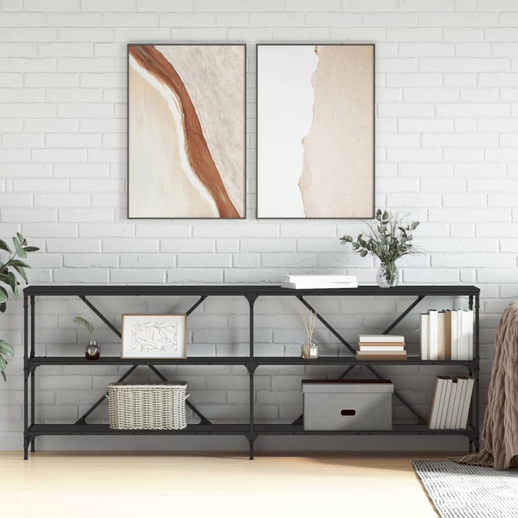 Konsollbord svart 200x30x75 cm konstruert tre og jern