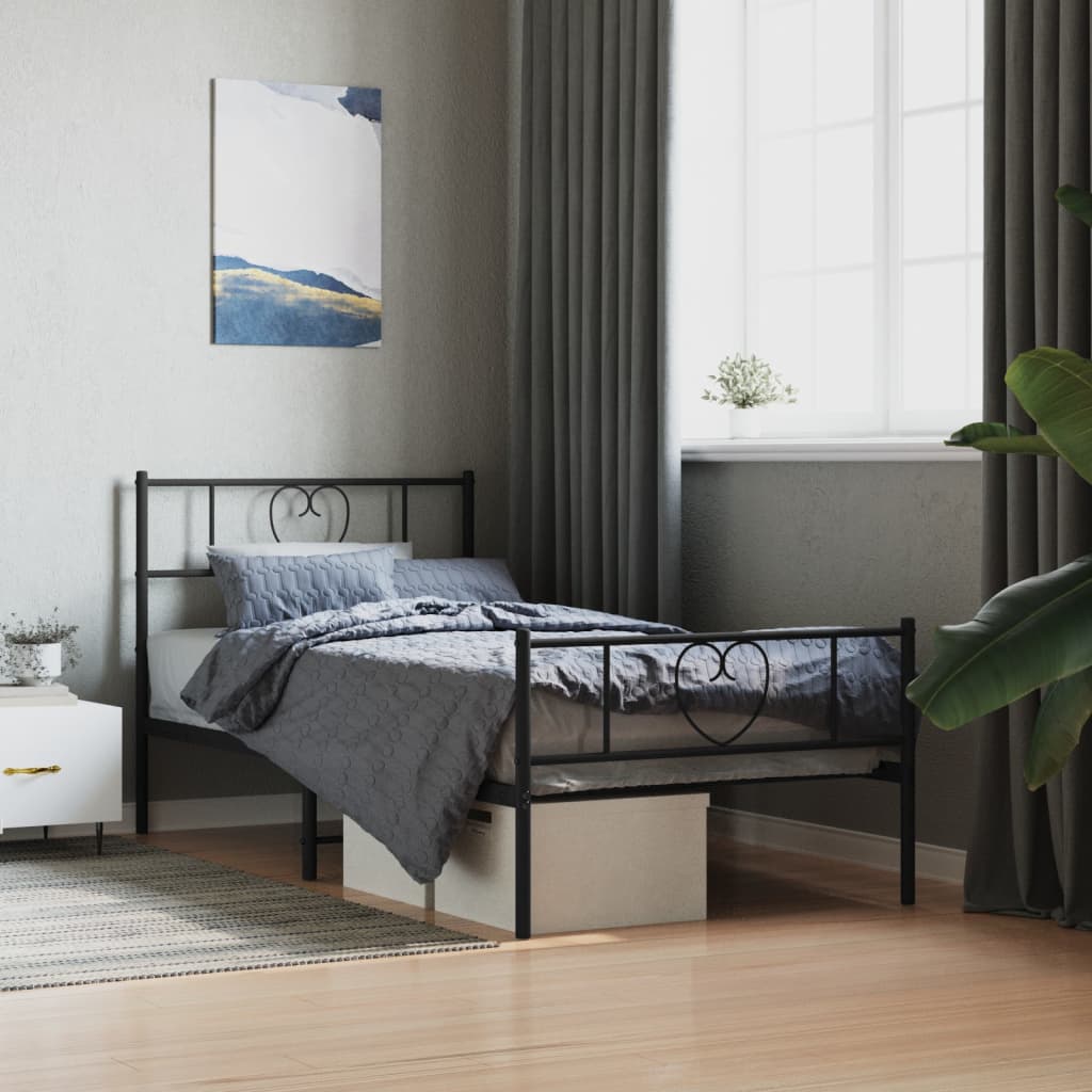 Sengeramme i metall med hode- og fotgavl svart 75x190 cm