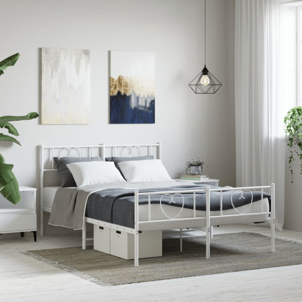 Sengeramme i metall med hode- og fotgavl hvit 120x190 cm