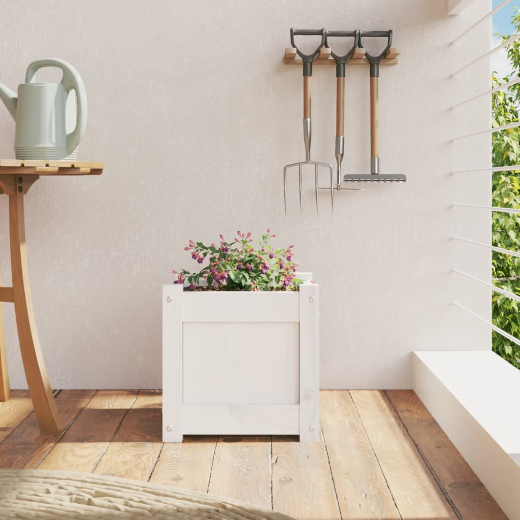 Hageplantekasse hvit 31x31x31 cm heltre furu