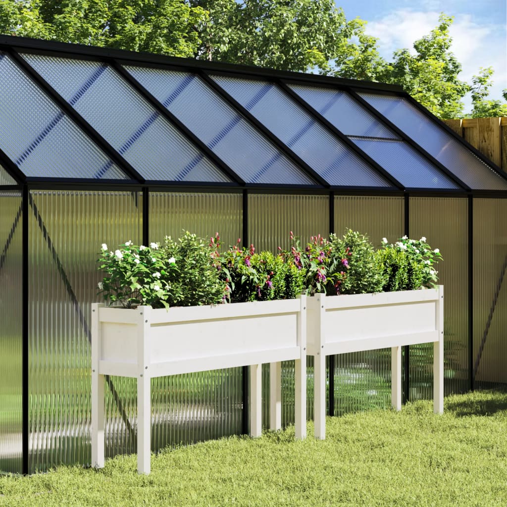 Plantekasser med ben 2 stk hvit heltre furu