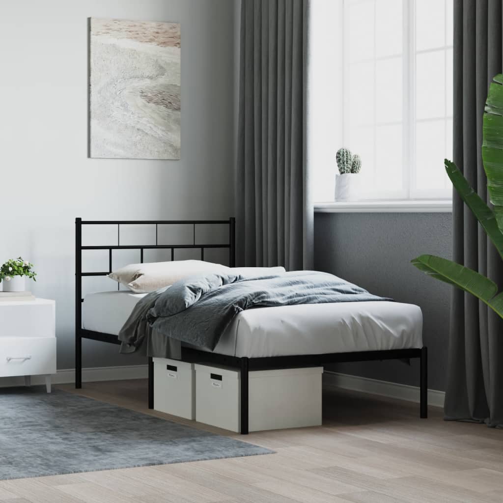 Sengeramme i metall med hodegavl svart 100x190 cm