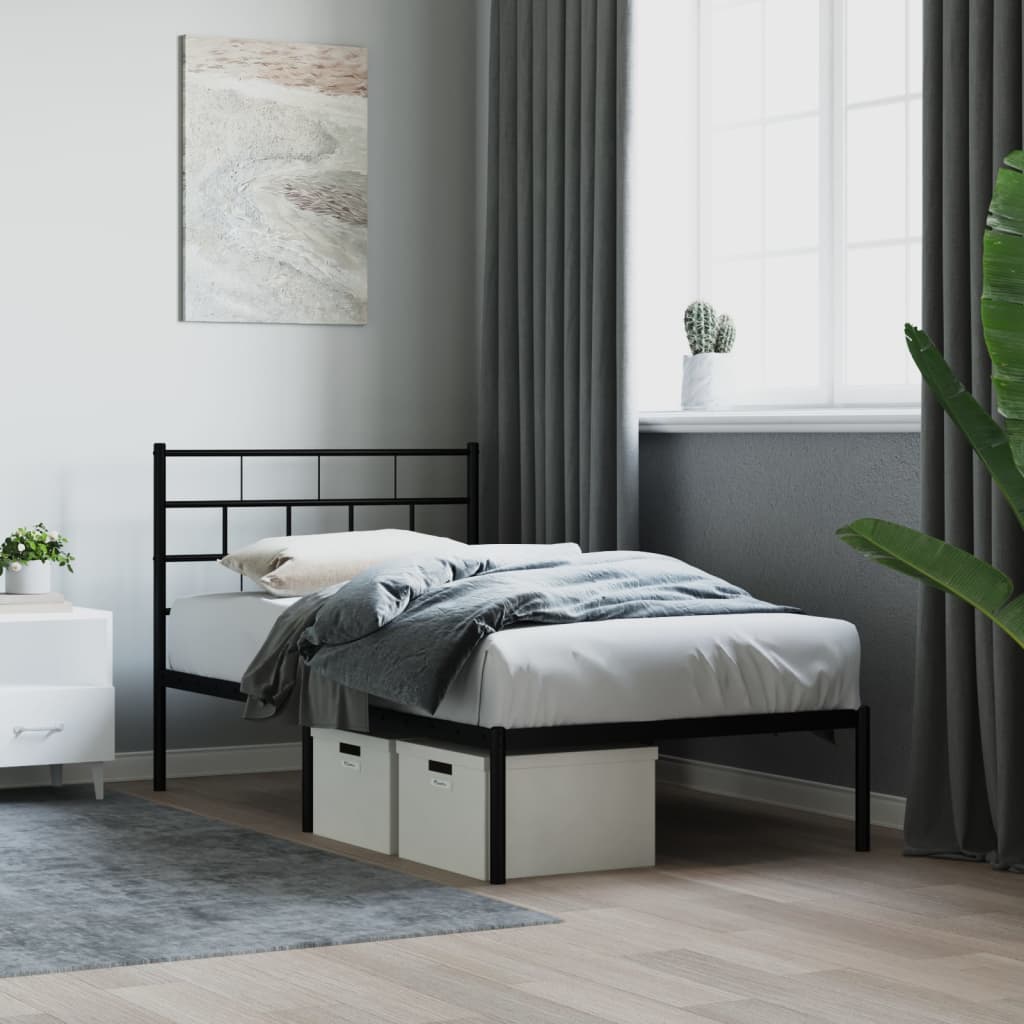 Sengeramme i metall med hodegavl svart 107x203 cm