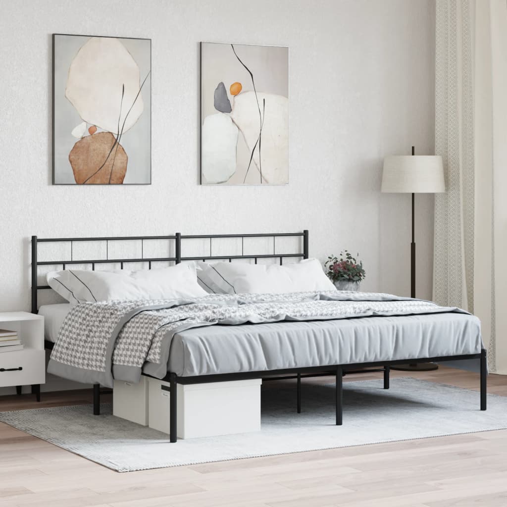 Sengeramme i metall med sengegavl svart 183x213 cm