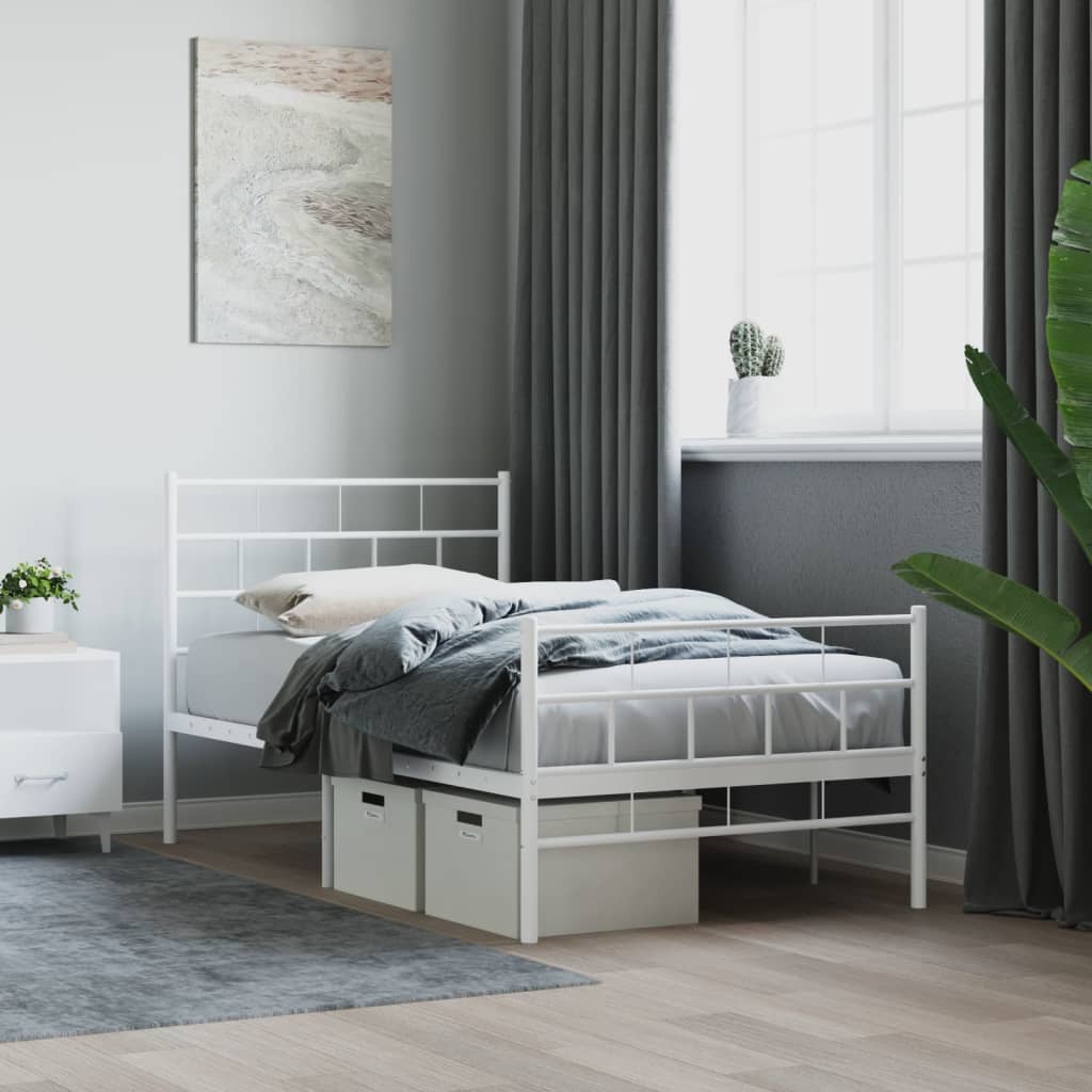 Sengeramme i metall med hode- og fotgavl hvit 80x200 cm