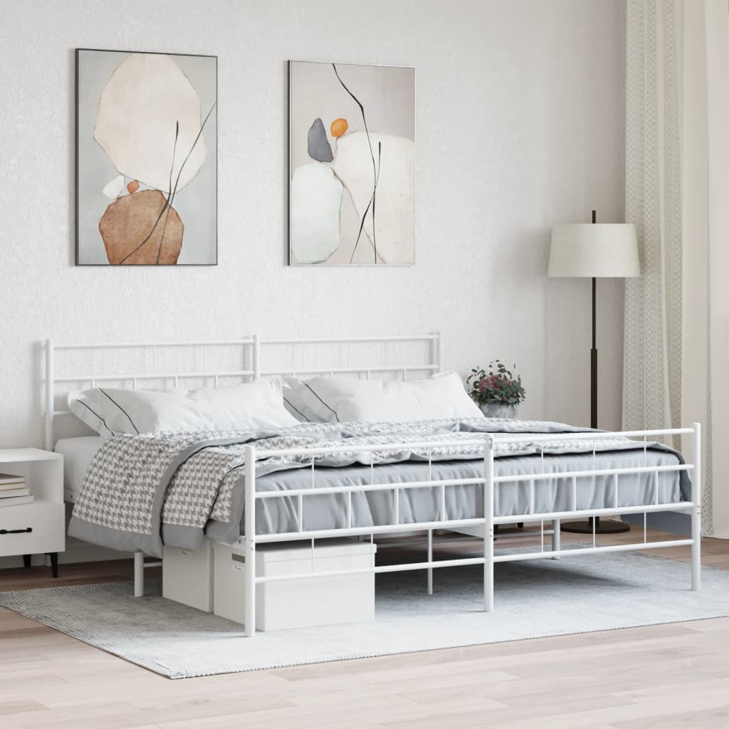 Sengeramme i metall med hode- og fotgavl hvit 180x200 cm