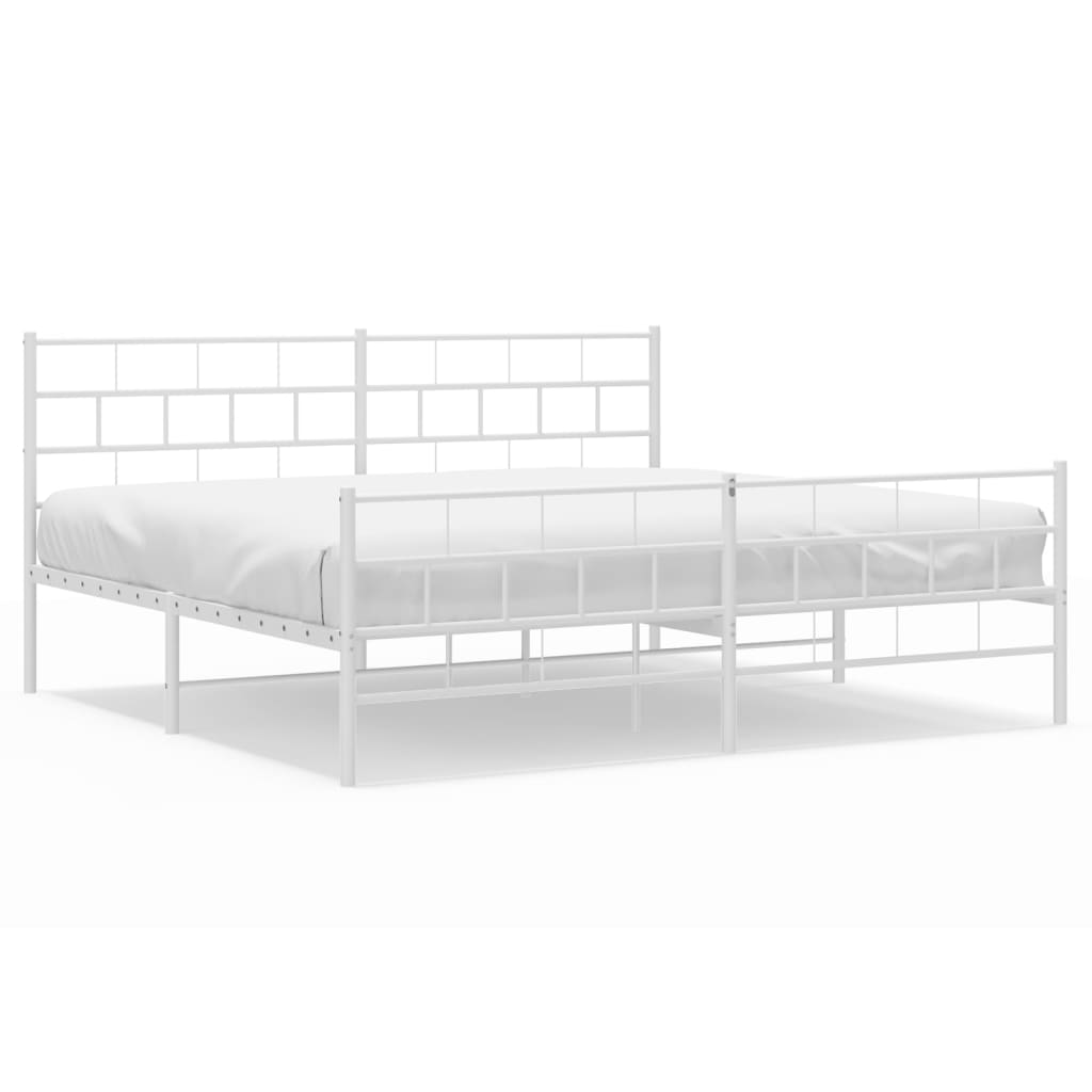 Sengeramme i metall med hode- og fotgavl hvit 200x200 cm