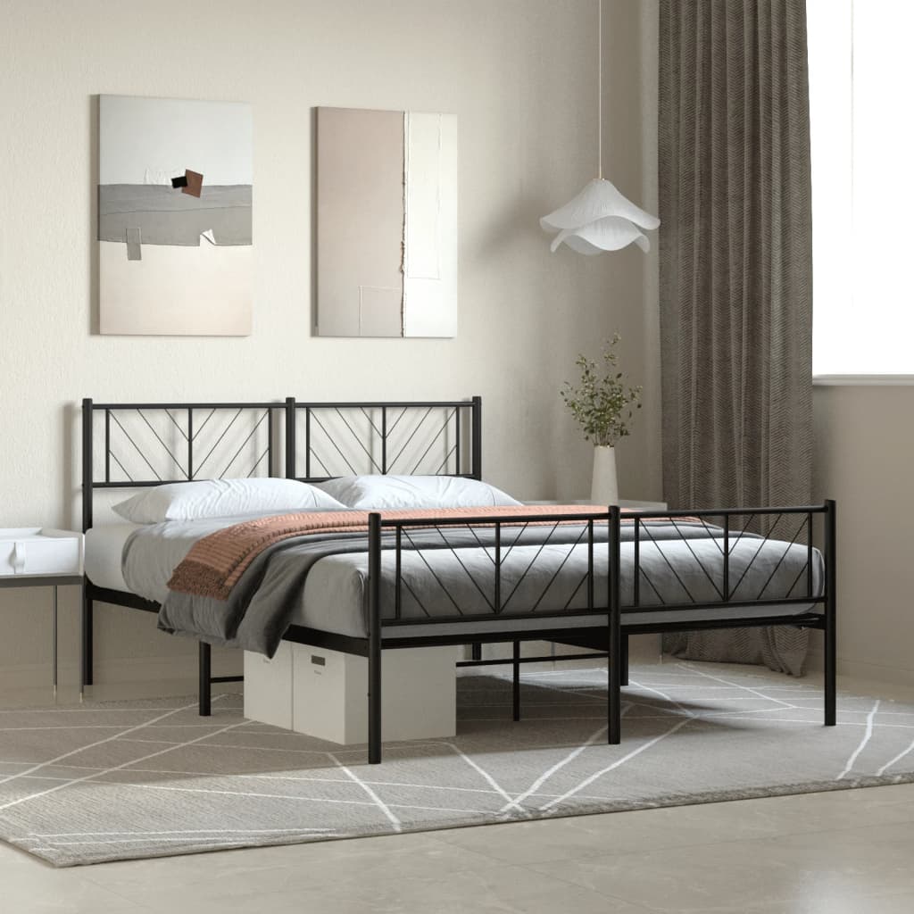 Sengeramme i metall med hode- og fotgavl svart 140x200 cm
