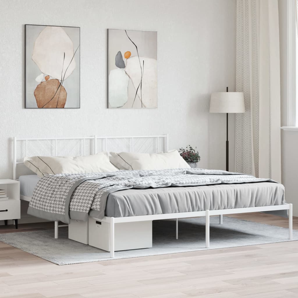 Sengeramme i metall med hodegavl hvit 193x203 cm