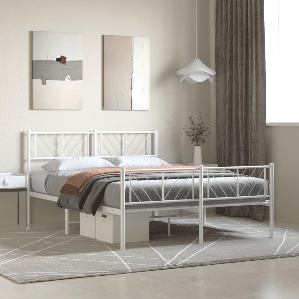 Sengeramme i metall med hode- og fotgavl hvit 160x200 cm