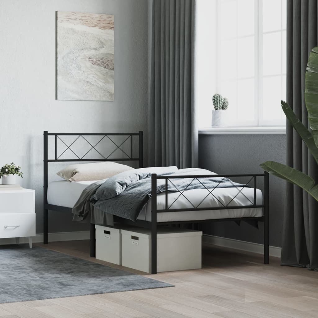 Sengeramme i metall med hode- og fotgavl svart 75x190 cm