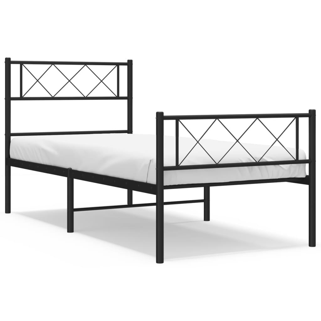 Sengeramme i metall med hode- og fotgavl svart 107x203 cm