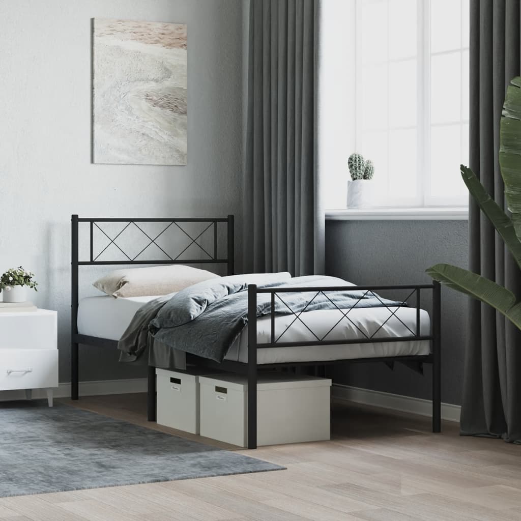Sengeramme i metall med hode- og fotgavl svart 107x203 cm