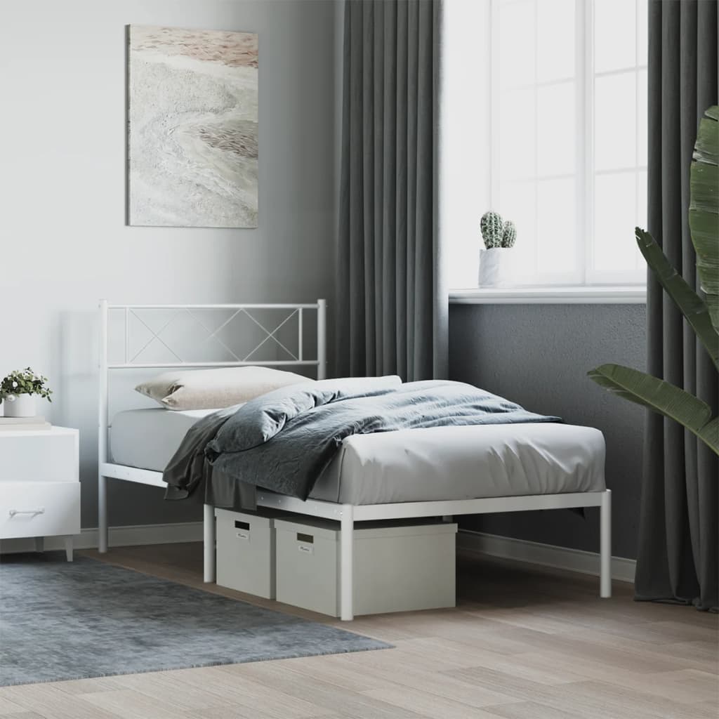 Sengeramme i metall med hodegavl hvit 90x190 cm