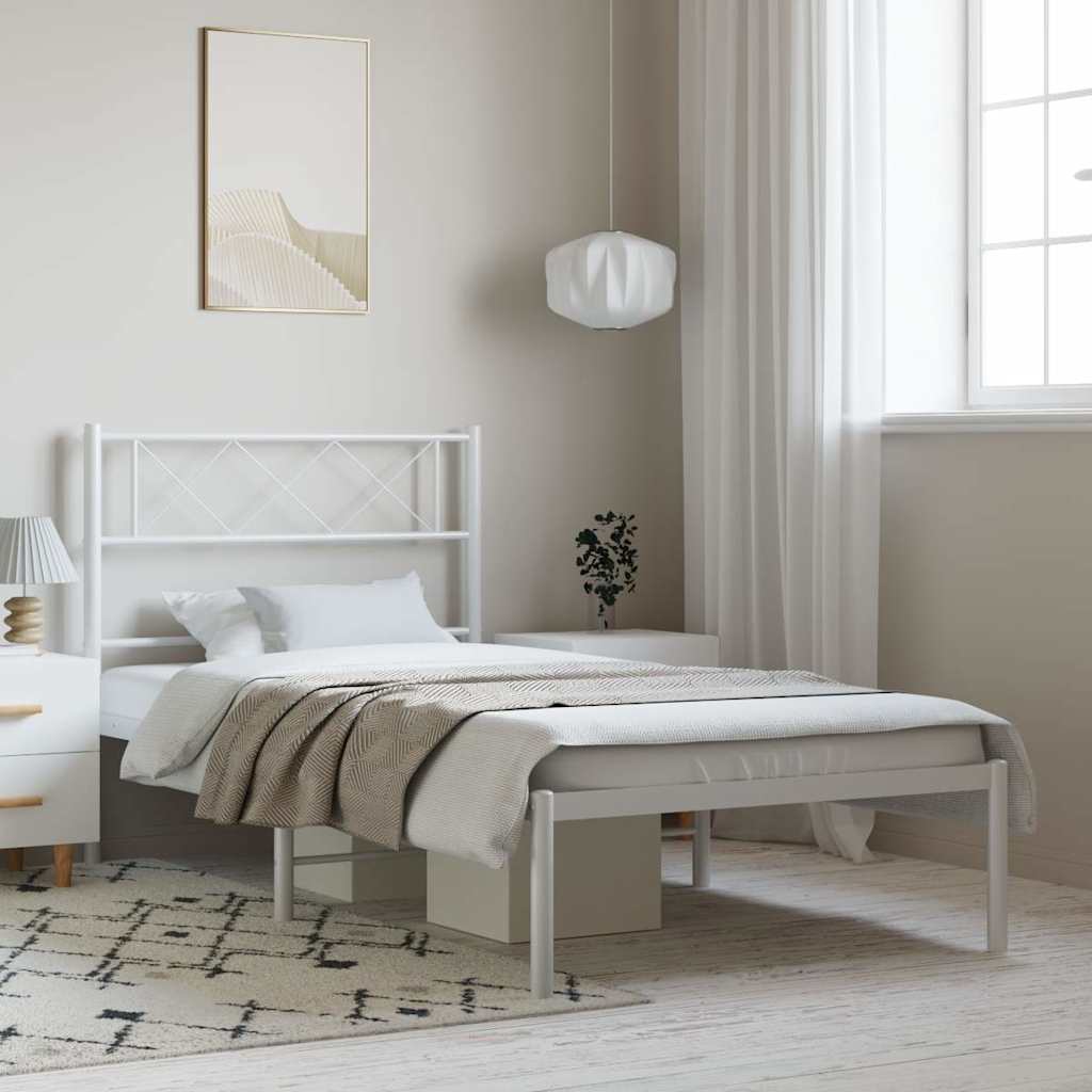 Sengeramme i metall med hodegavl hvit 100x190 cm
