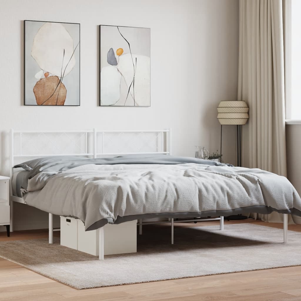 Sengeramme i metall med hodegavl hvit 140x190 cm