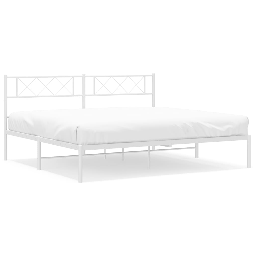 Sengeramme i metall med hodegavl hvit 183x213 cm