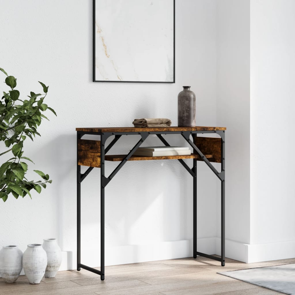 Konsollbord med hylle røkt eik 75x30x75 cm konstruert tre