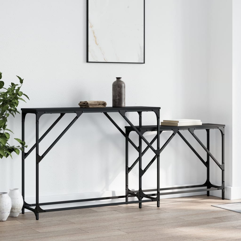 Stablebare konsollbord 2 stk svart konstruert tre