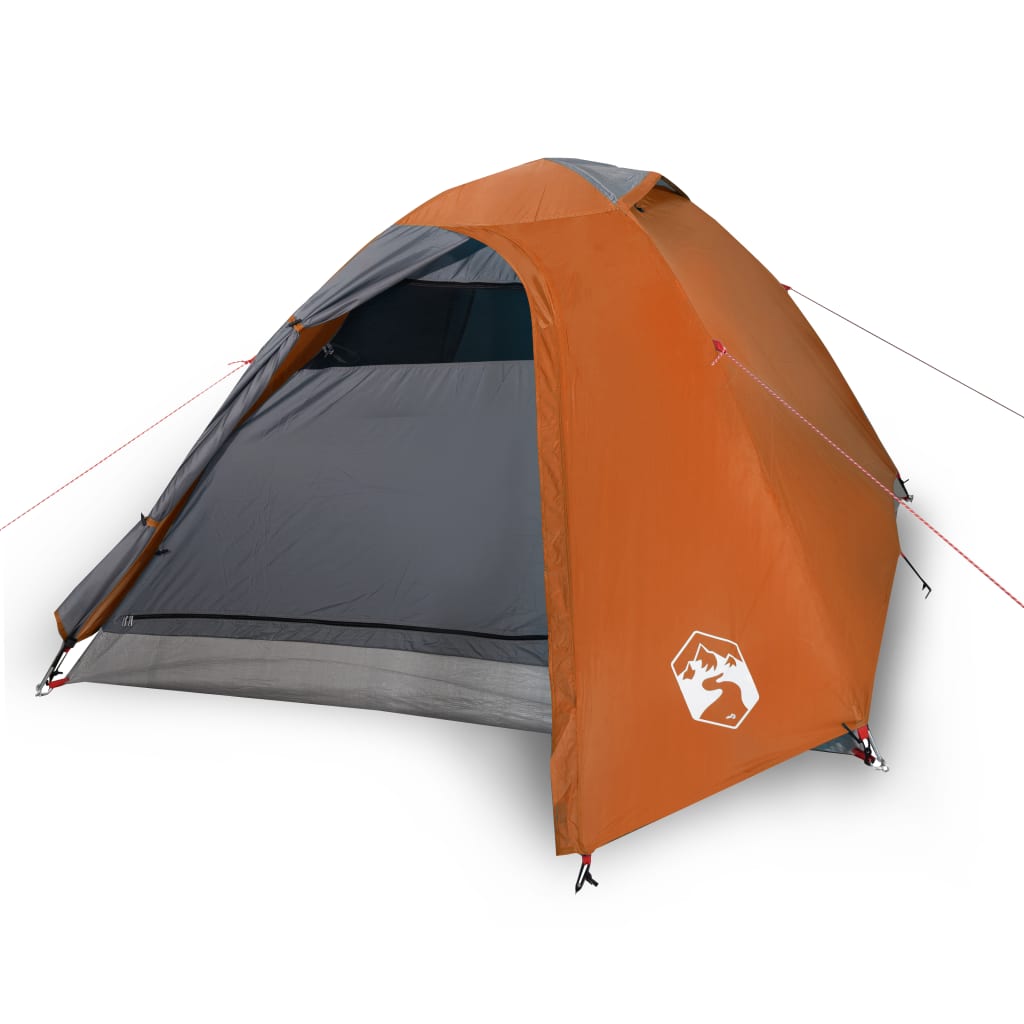 Kuppeltelt for camping 2 personer grå og oransje vanntett