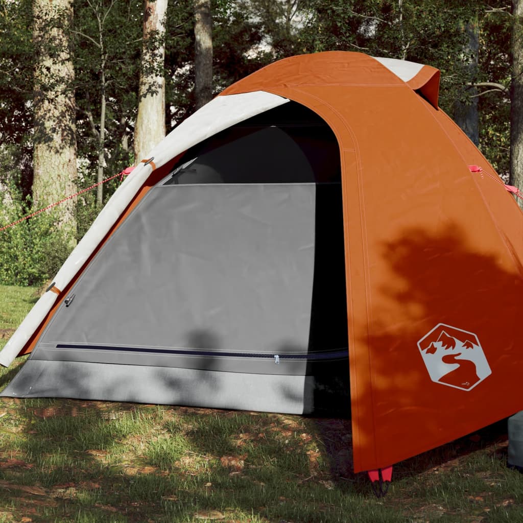 Kuppeltelt for camping 2 personer grå og oransje vanntett