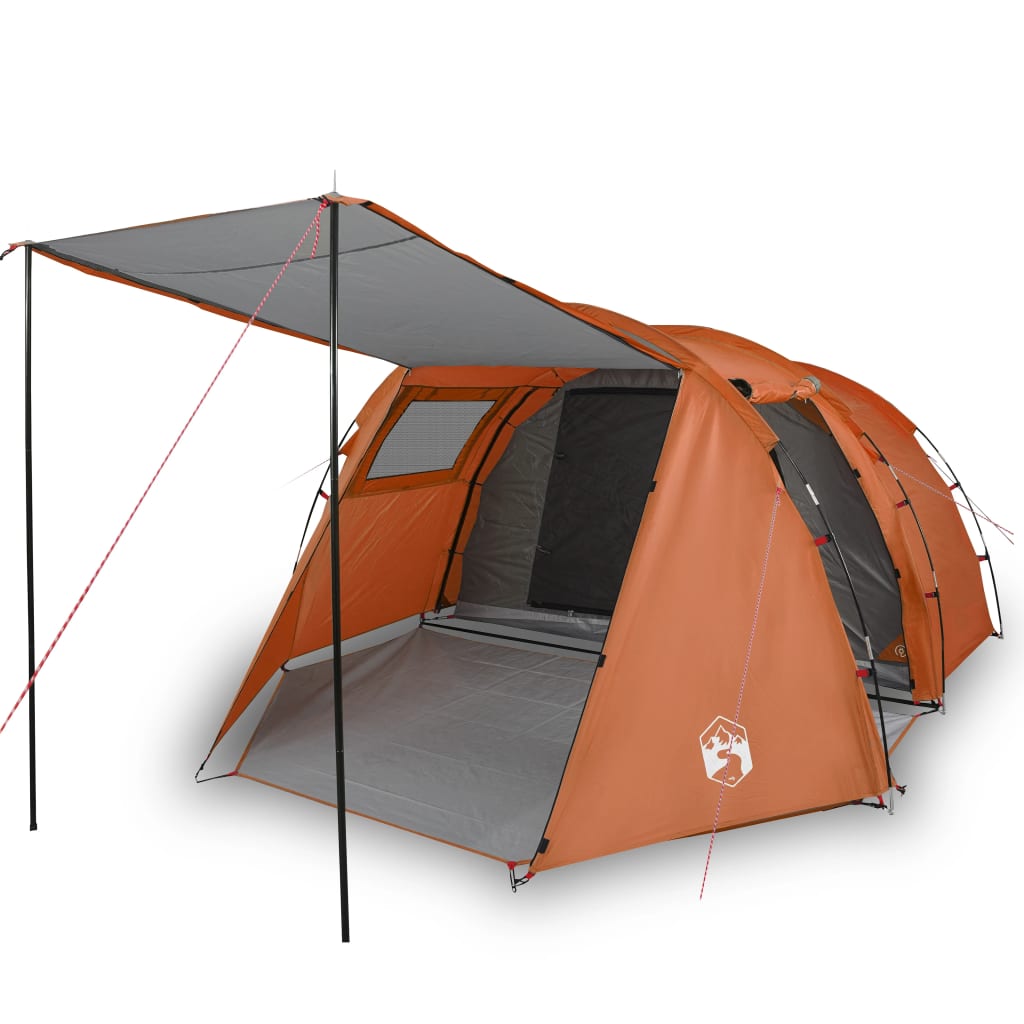 Tunneltelt for camping 4 personer grå og oransje vanntett