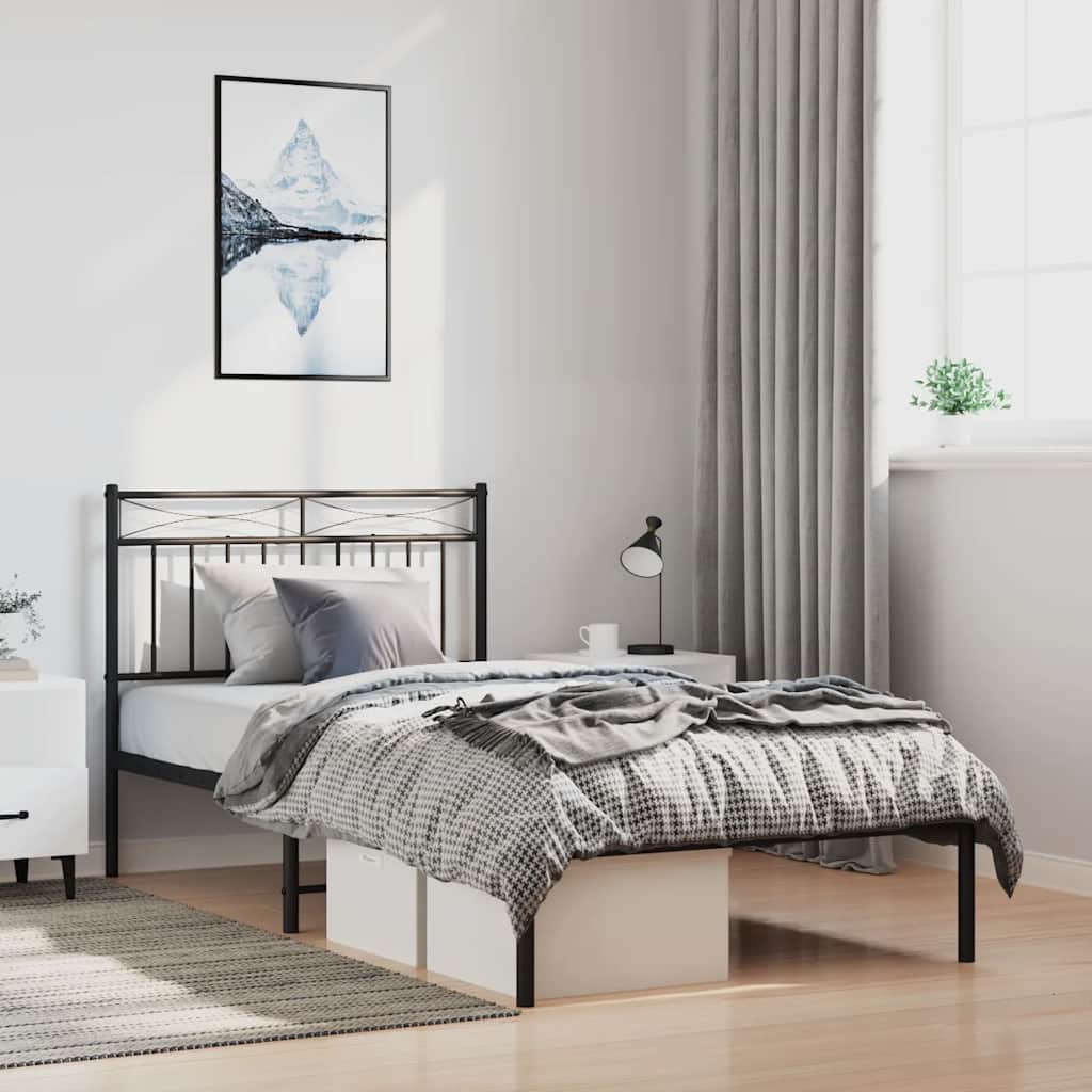 Sengeramme i metall med hodegavl svart 100x190 cm