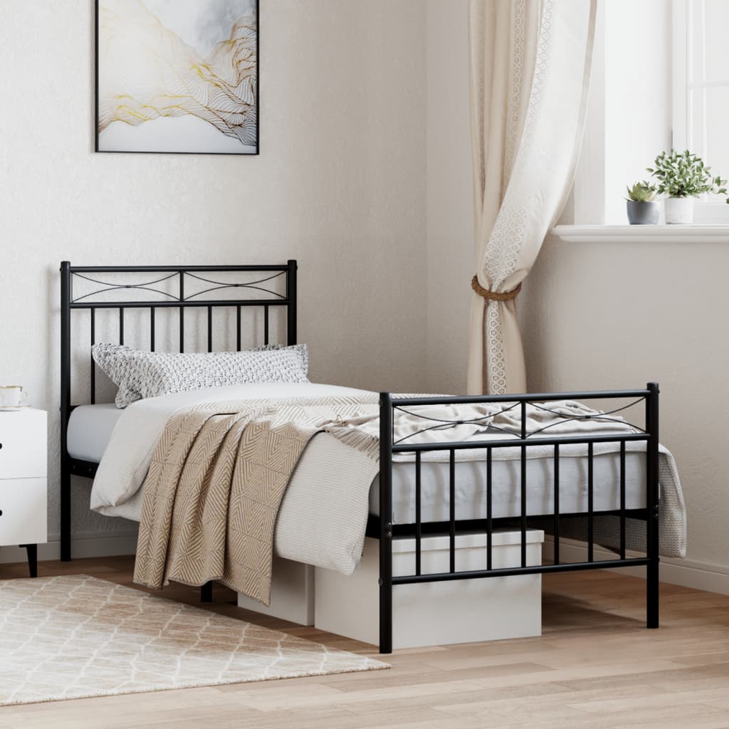 Sengeramme i metall med hode- og fotgavl svart 75x190 cm