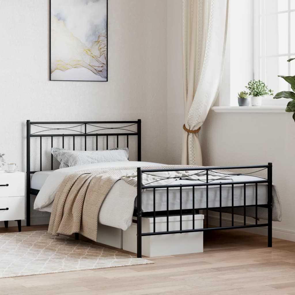 Sengeramme i metall med hode- og fotgavl svart 107x203 cm