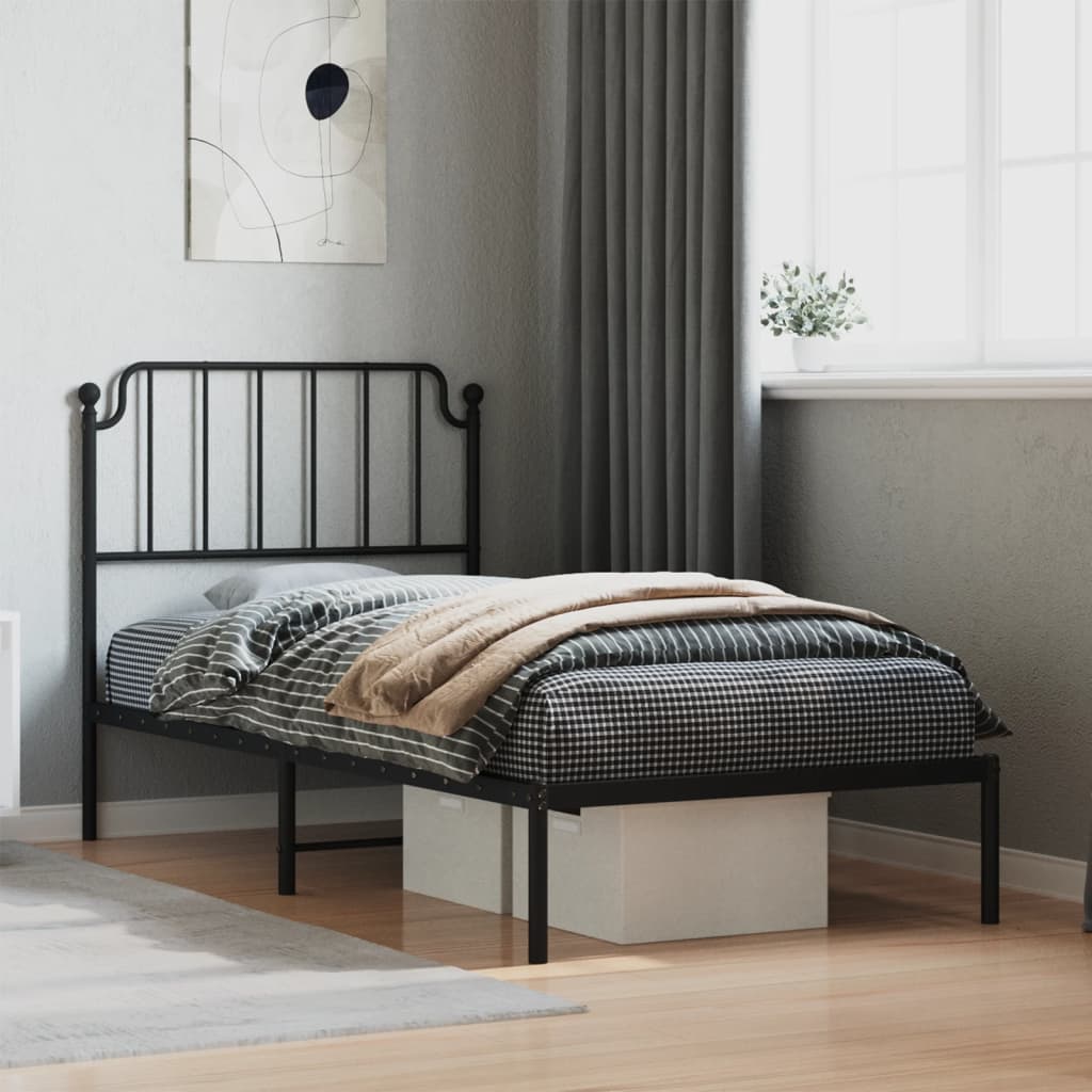 Sengeramme i metall med hodegavl svart 90x190 cm