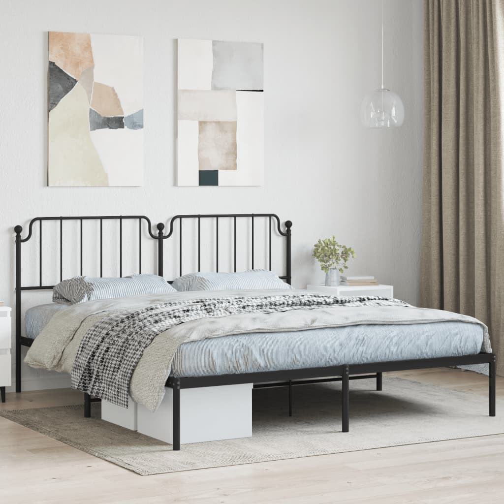 Sengeramme i metall med sengegavl svart 183x213 cm