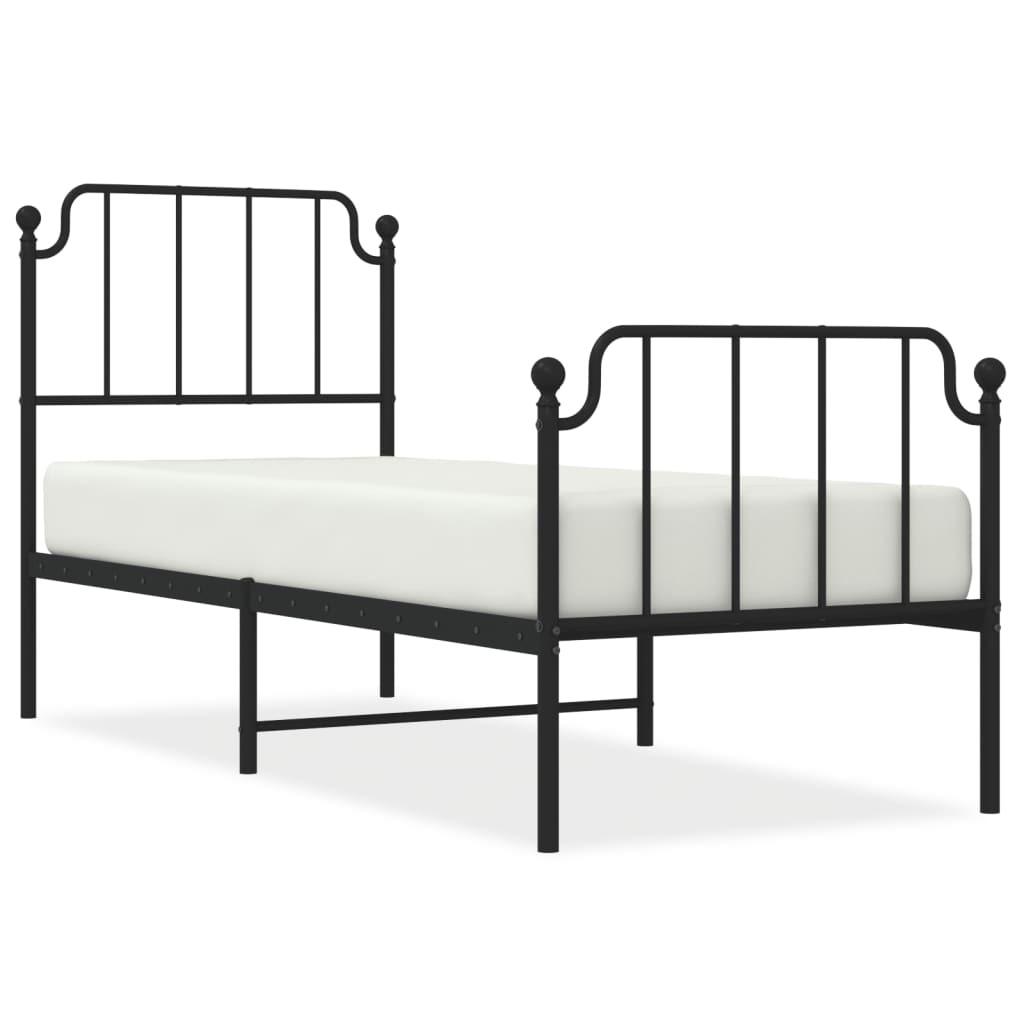 Sengeramme i metall med hode- og fotgavl svart 75x190 cm