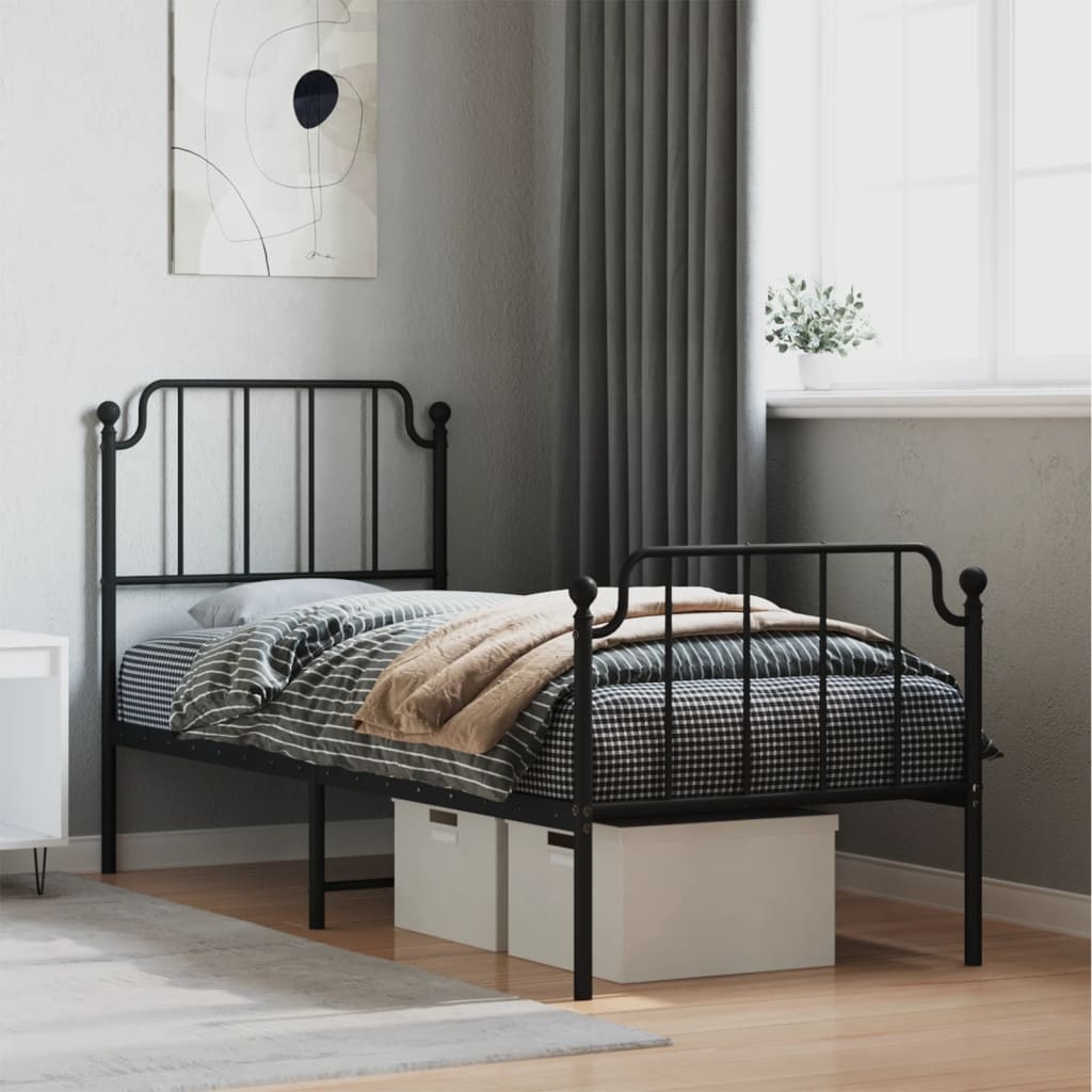 Sengeramme i metall med hode- og fotgavl svart 75x190 cm