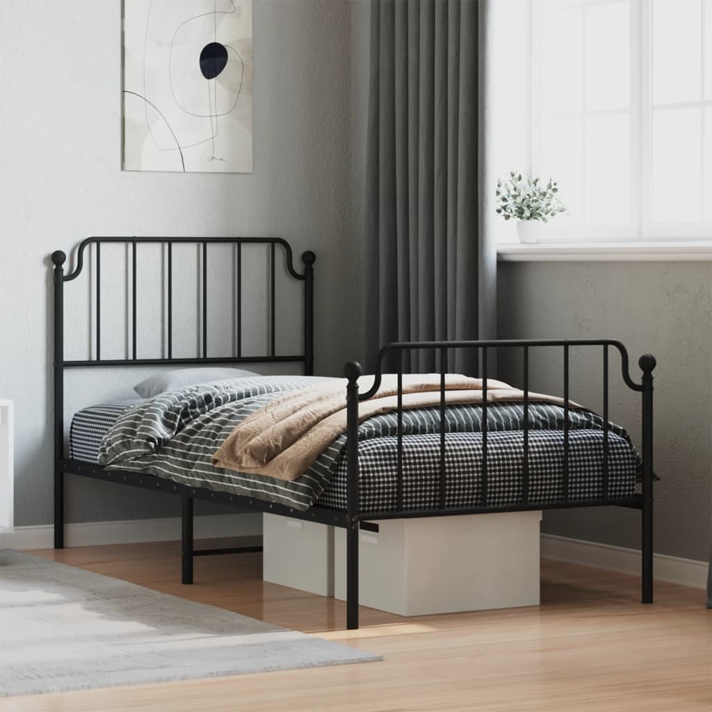 Sengeramme i metall med hode- og fotgavl svart 90x200 cm