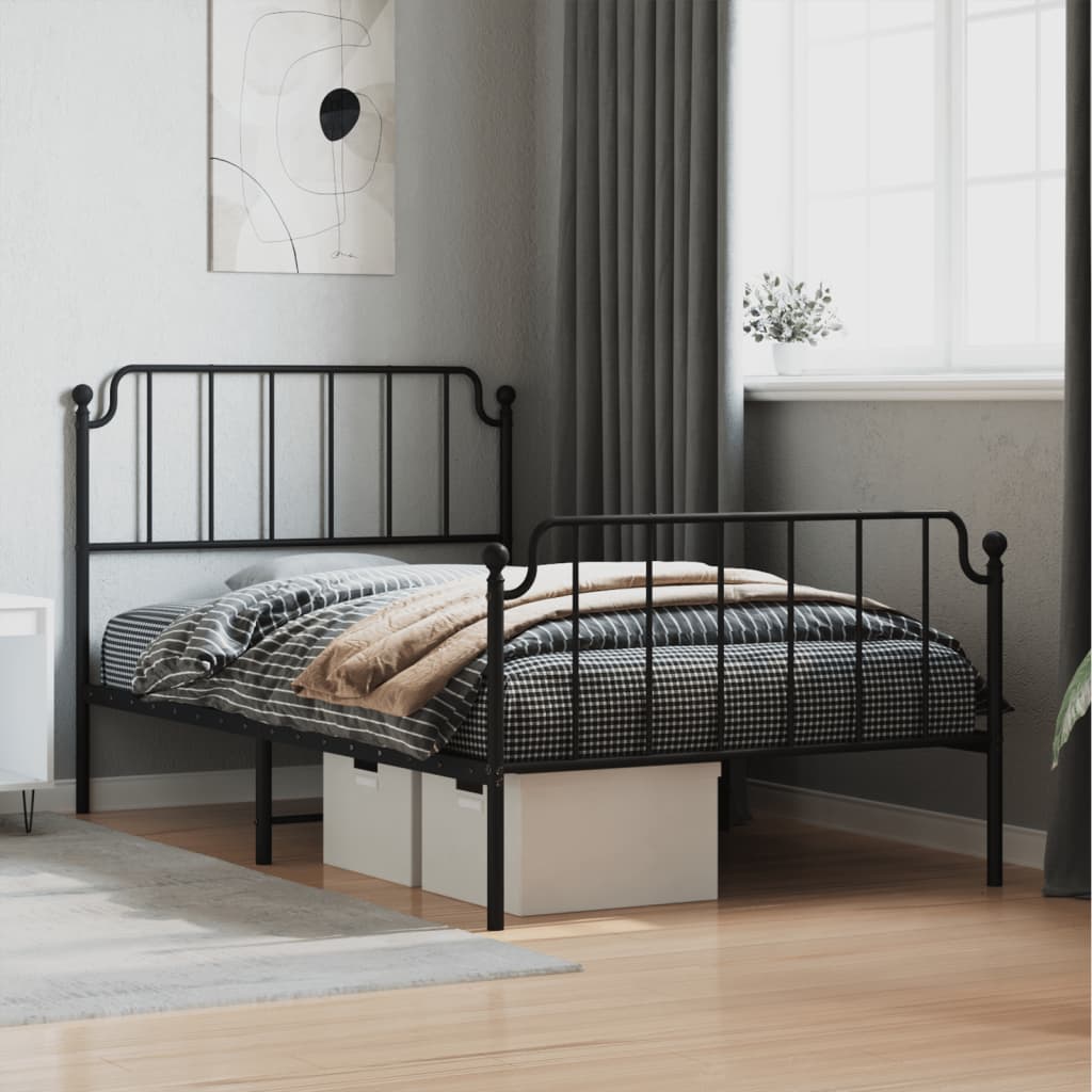 Sengeramme i metall med hode- og fotgavl svart 107x203 cm