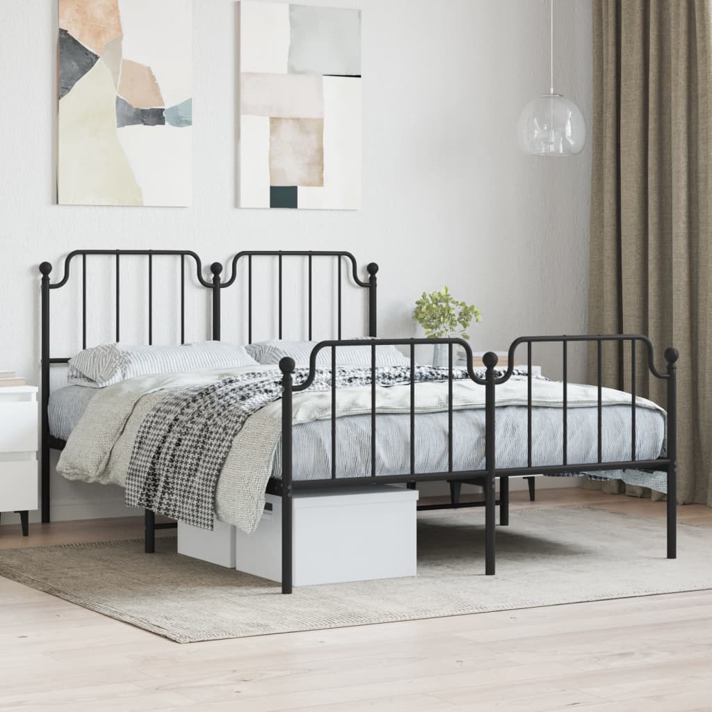 Sengeramme i metall med hode- og fotgavl svart 140x190 cm