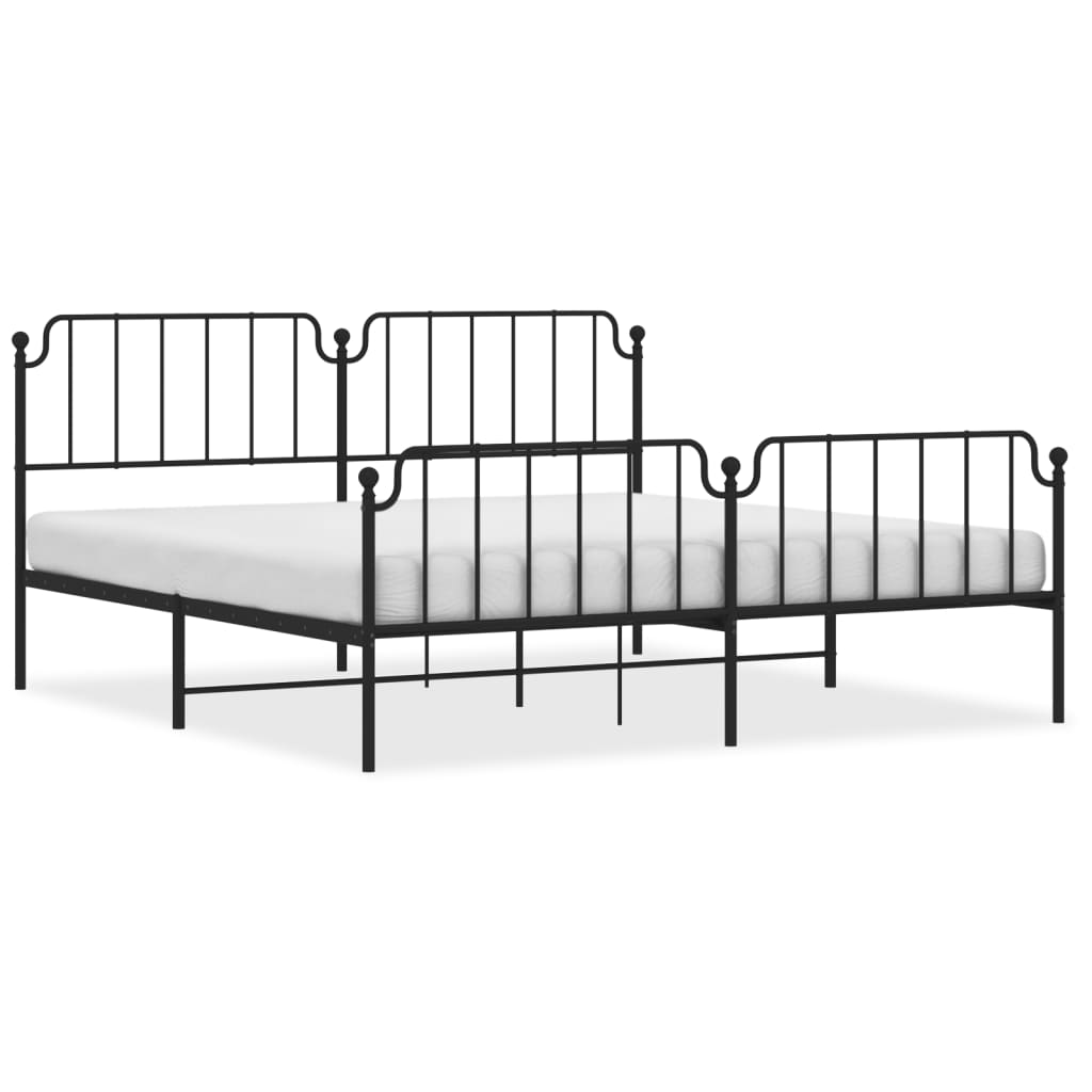 Sengeramme i metall med hode- og fotgavl svart 193x203 cm