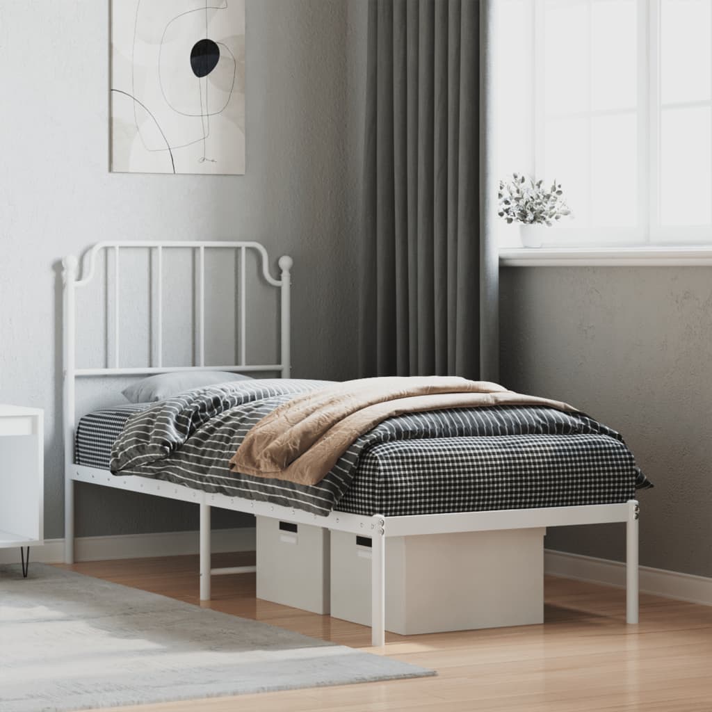 Sengeramme i metall uten madrass med hodegavl hvit 75x190 cm