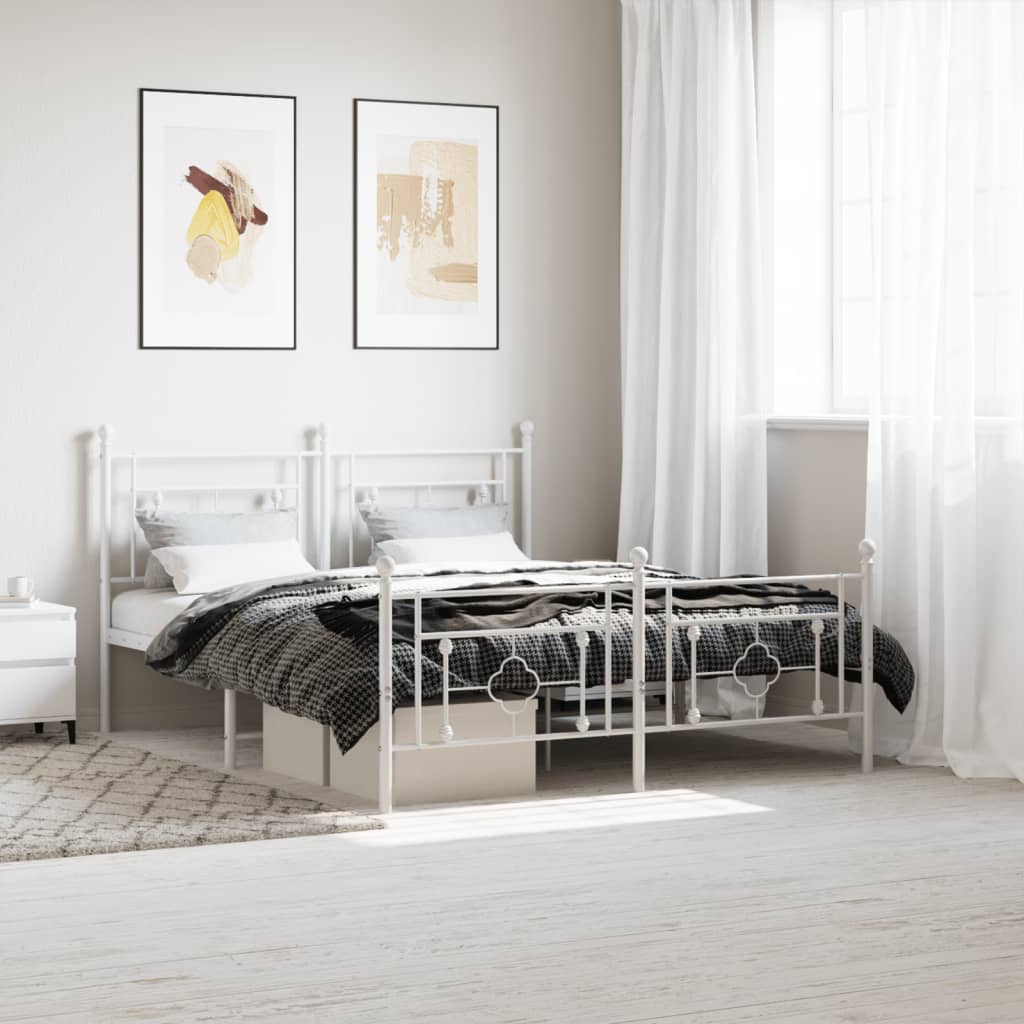 Sengeramme i metall med hode- og fotgavl hvit 160x200 cm