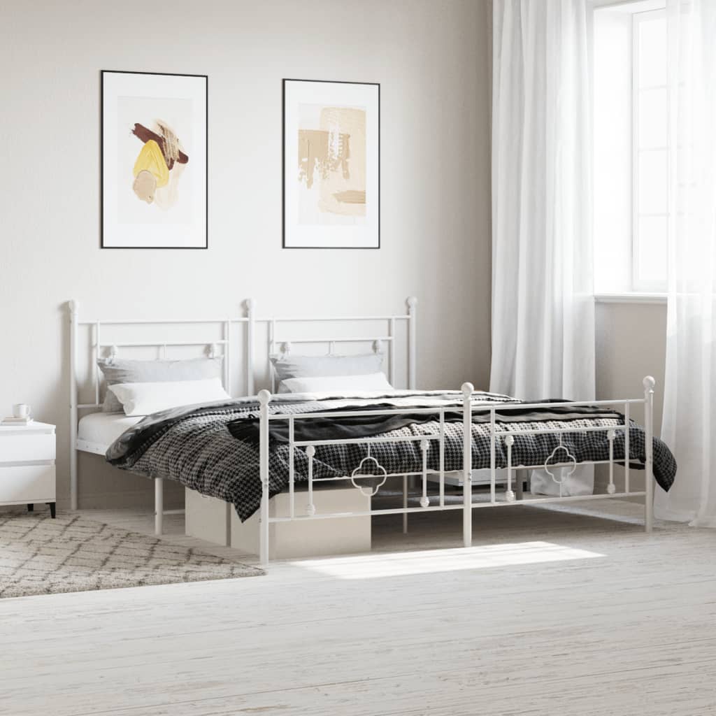 Sengeramme i metall med hode- og fotgavl hvit 180x200 cm