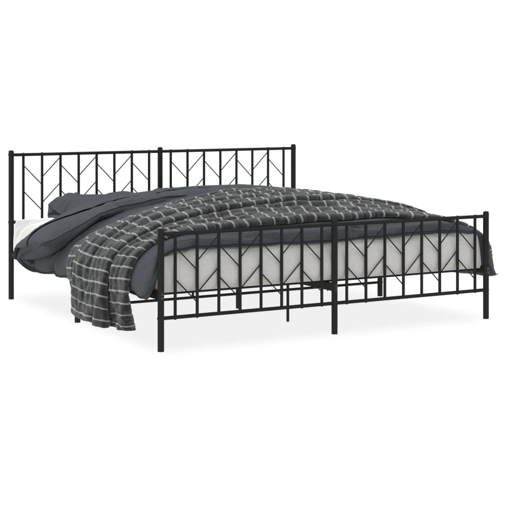 Sengeramme i metall med hode- og fotgavl svart 200x200 cm