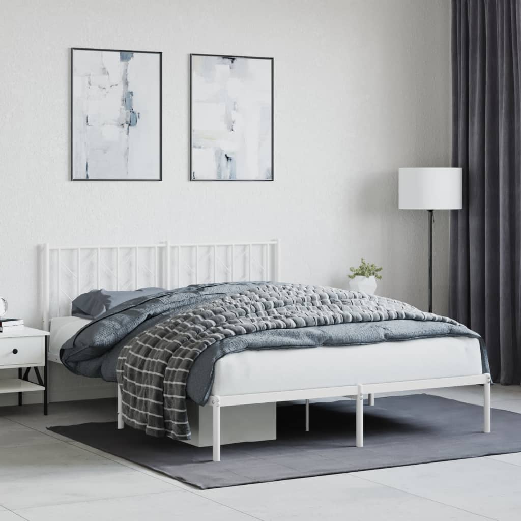 Sengeramme i metall med sengegavl hvit 150x200 cm