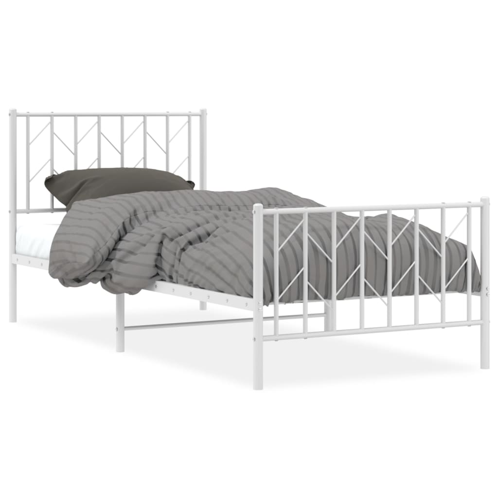 Sengeramme i metall med hode- og fotgavl hvit 90x200 cm
