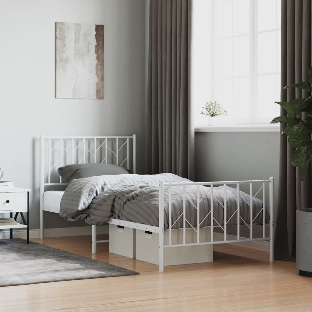 Sengeramme i metall med hode- og fotgavl hvit 90x200 cm