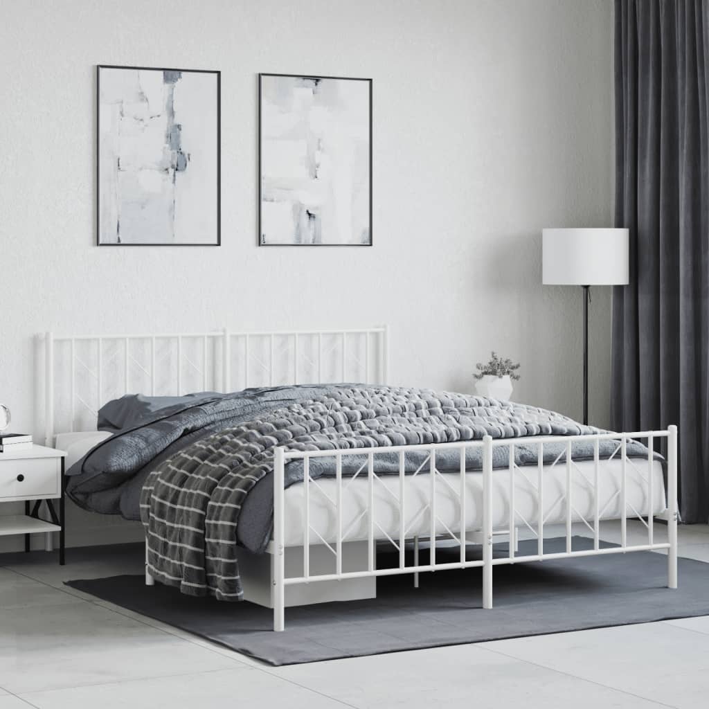 Sengeramme i metall med hode- og fotgavl hvit 160x200 cm