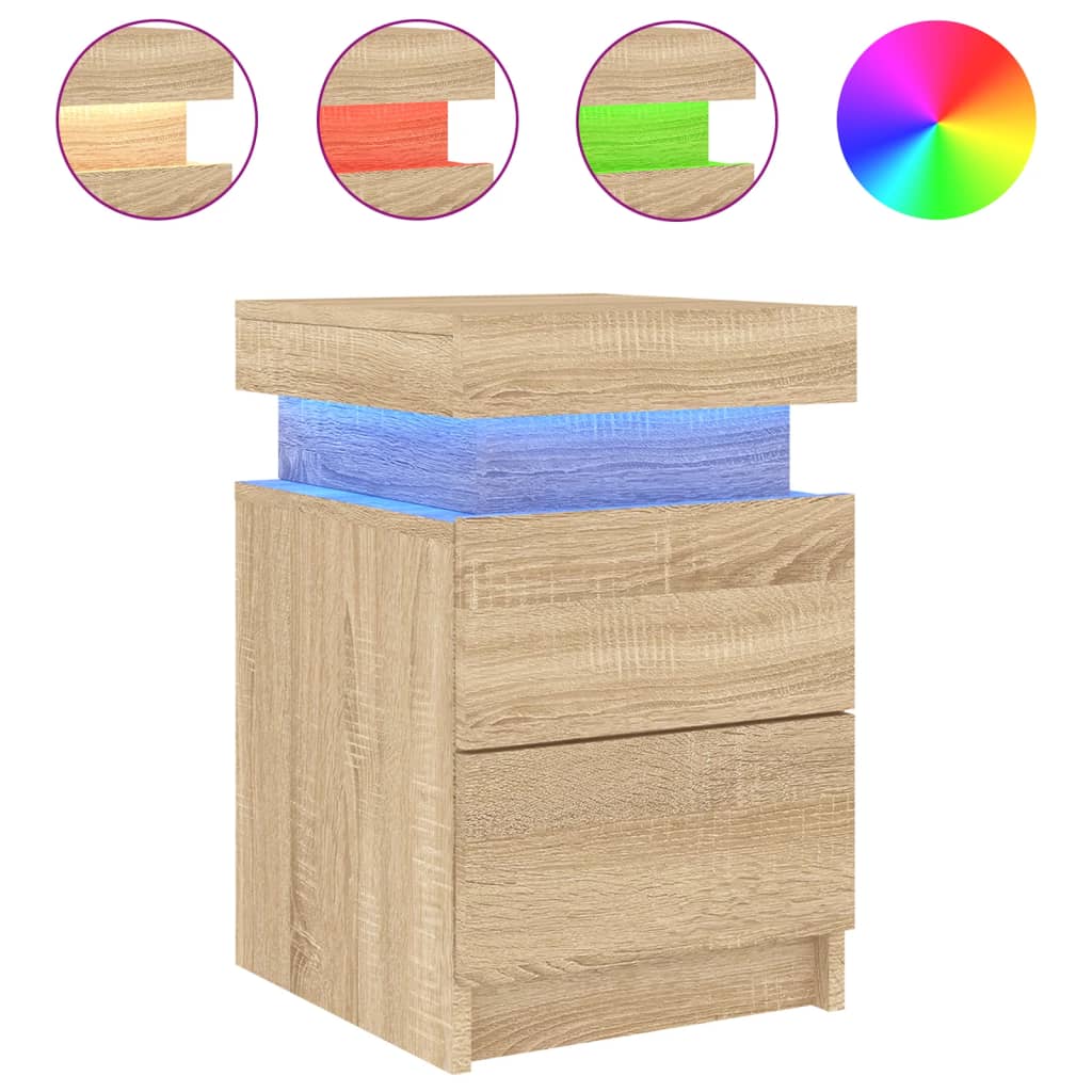 Nattbord med LED sonoma eik 35x39x55 cm
