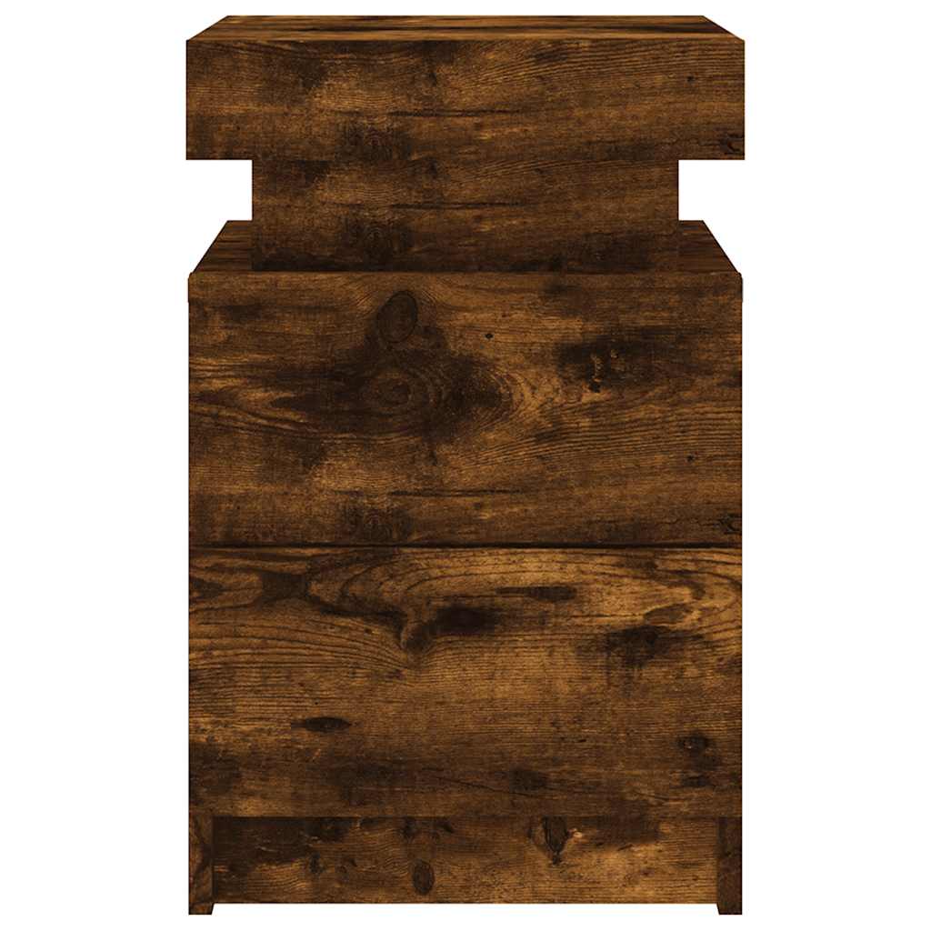 Nattbord med LED røkt eik 35x39x55 cm