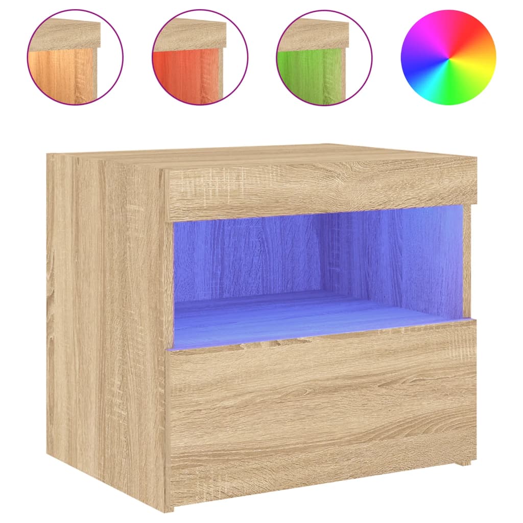 Nattbord med LED sonoma eik 50x40x45 cm