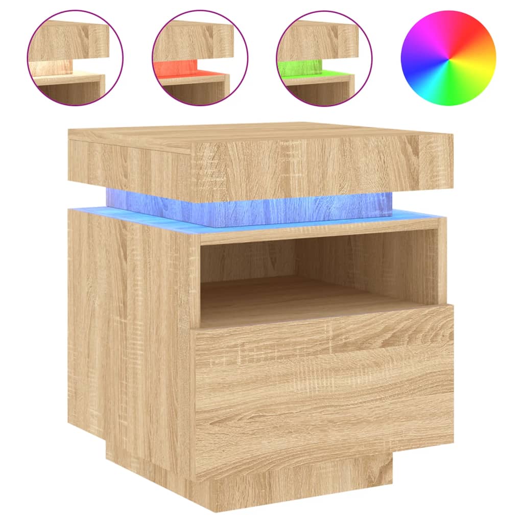 Nattbord med LED sonoma eik 40x39x48,5 cm