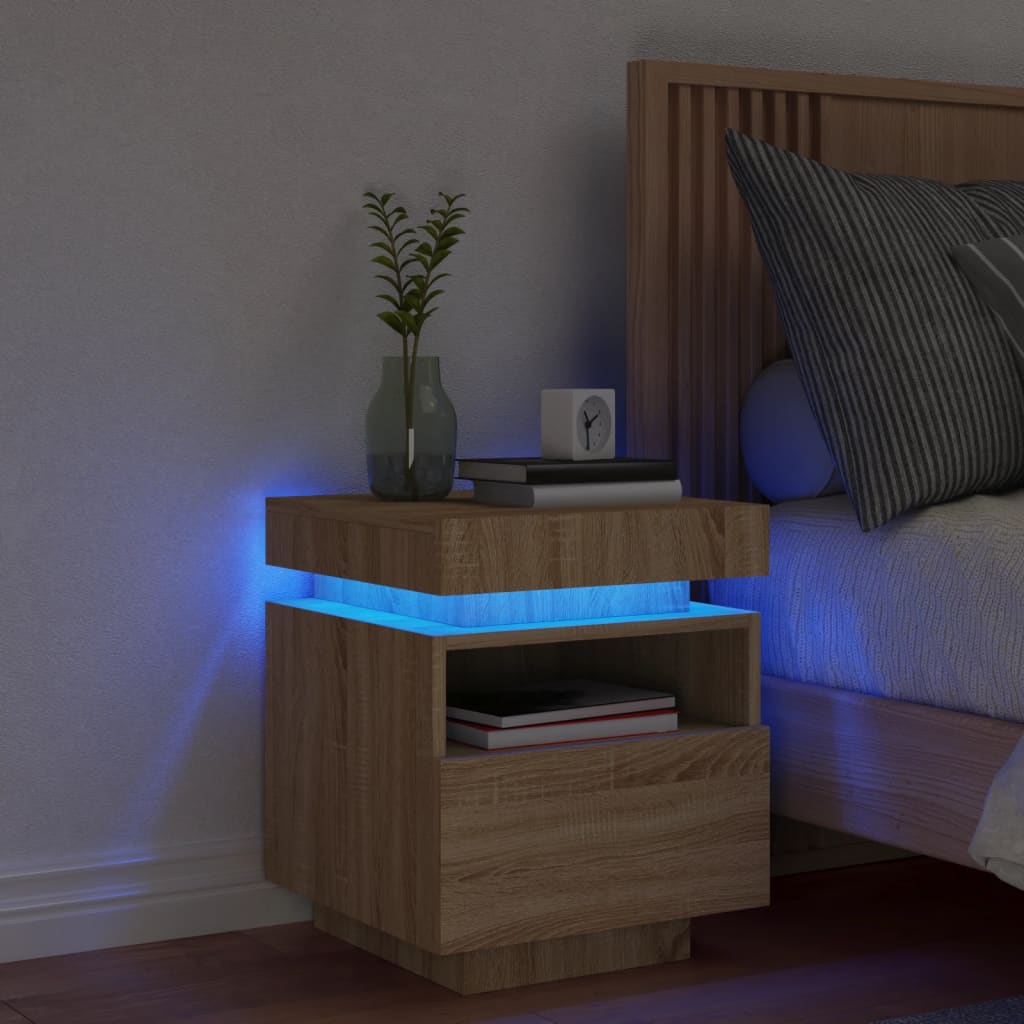 Nattbord med LED sonoma eik 40x39x48,5 cm